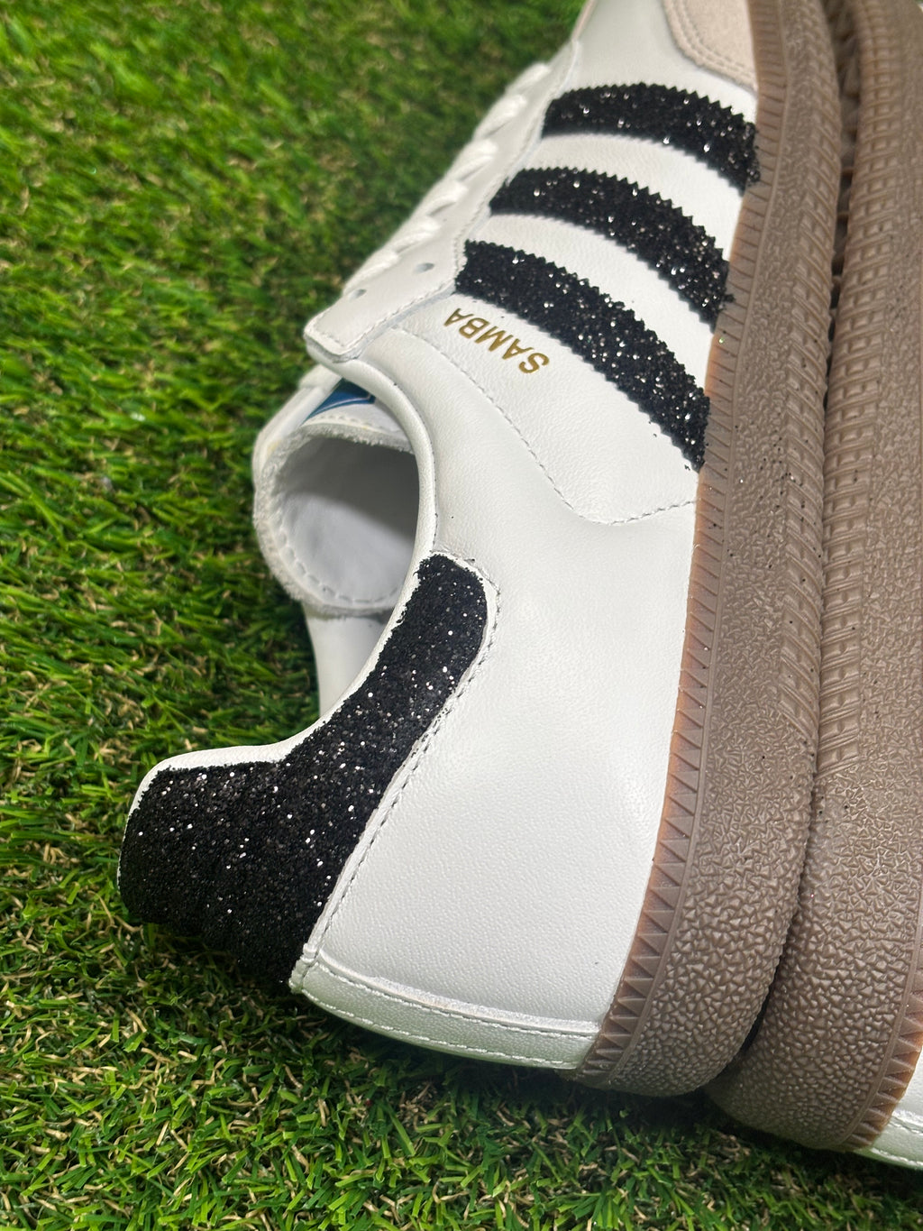 Black glitter Adidas samba OG sneakers. Sparkly bling sneakers