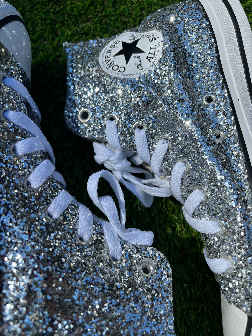 Custom Glitter Converse for Women. Silver Sparkle Sneakers Men’s & Women’s Sizes Available