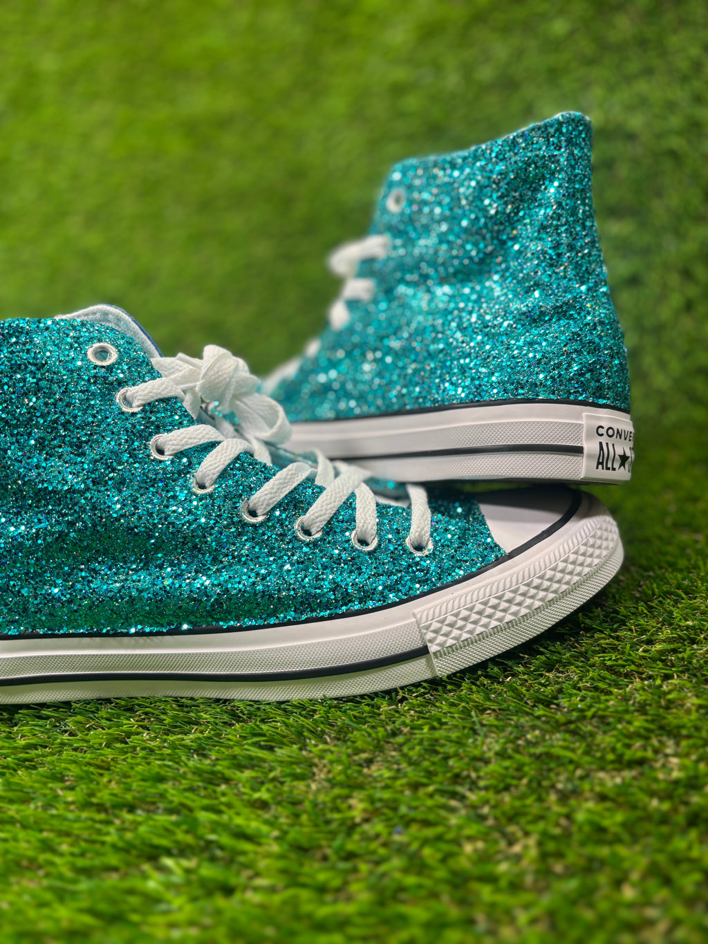 Custom Glitter Converse for Women teal blue Sparkle Sneakers Men’s & Women’s Sizes Available