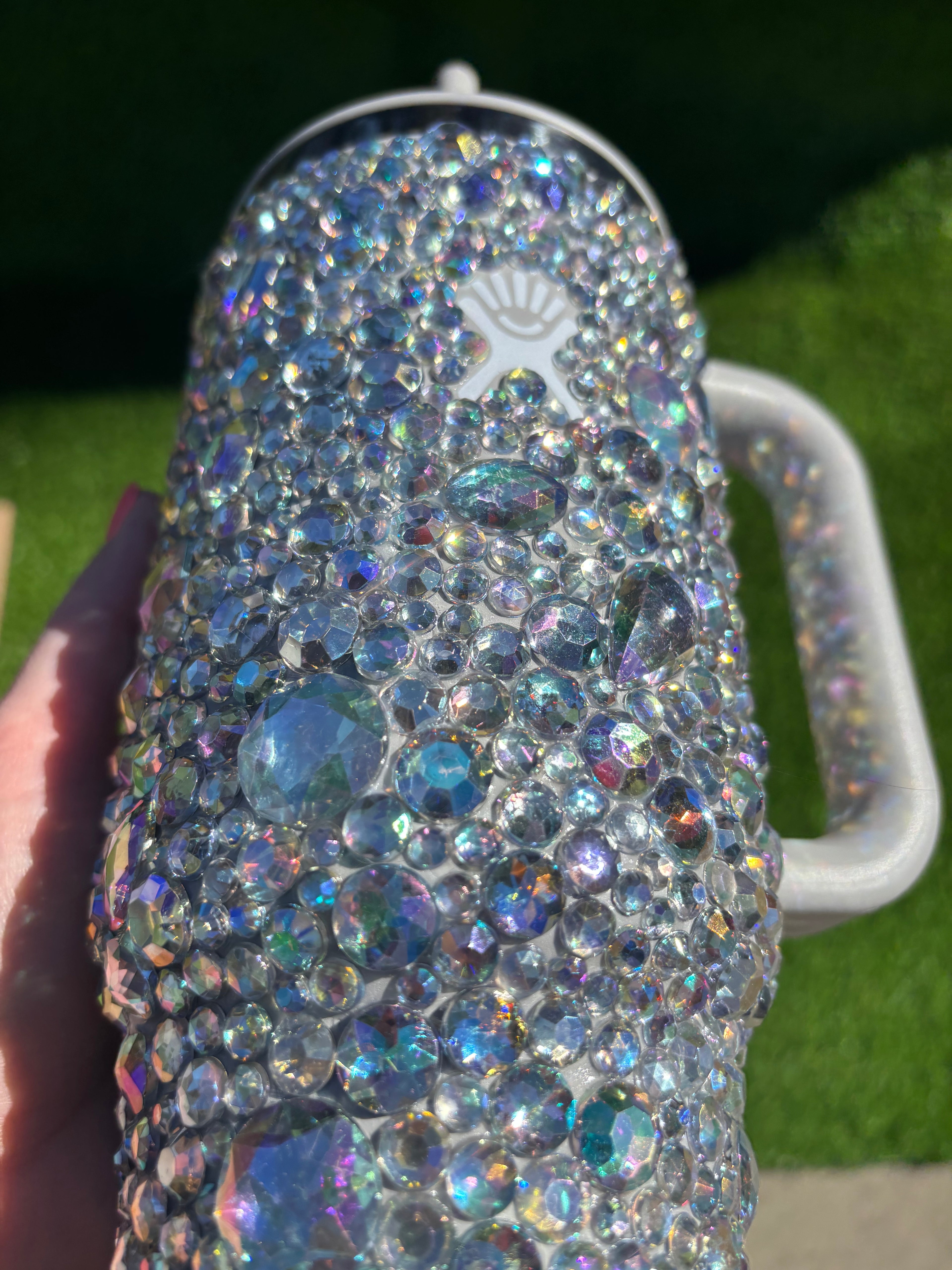 Rhinestone hydro flask tumbler. All around travel straw tumbler, clear crystal cup, 40oz