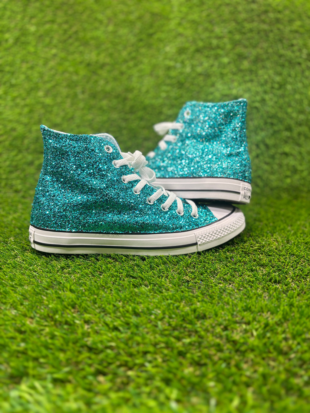 Custom Glitter Converse for Women teal blue Sparkle Sneakers Men’s & Women’s Sizes Available