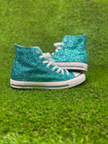 Custom Glitter Converse for Women teal blue Sparkle Sneakers Men’s & Women’s Sizes Available