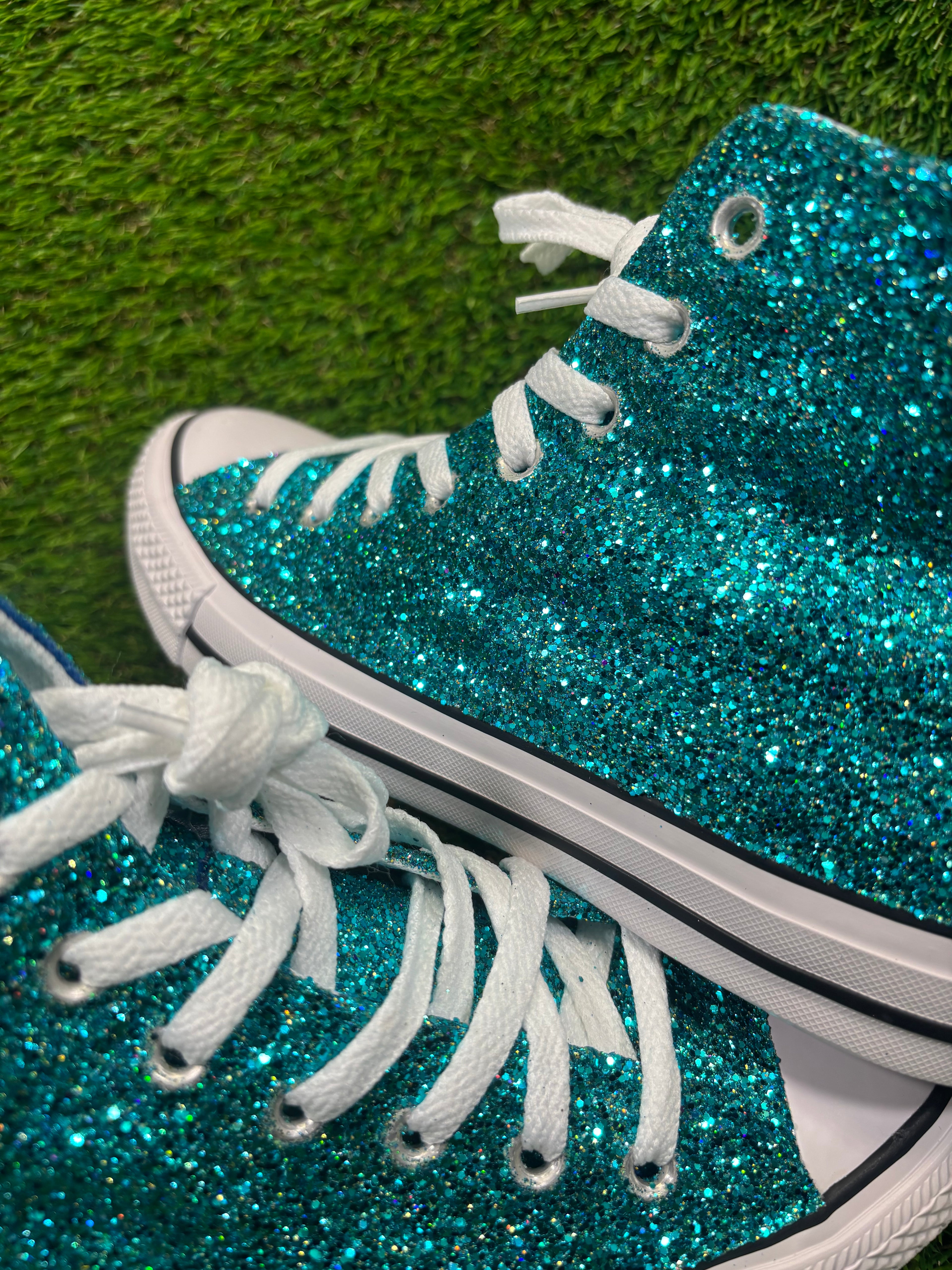 Custom Glitter Converse for Women teal blue Sparkle Sneakers Men’s & Women’s Sizes Available
