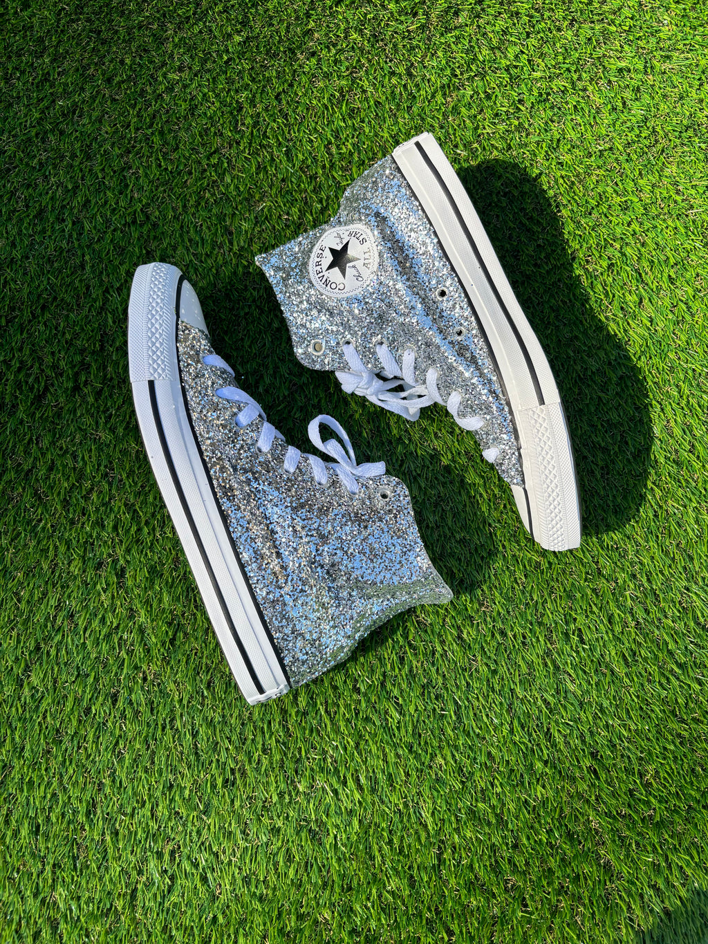 Custom Glitter Converse for Women. Silver Sparkle Sneakers Men’s & Women’s Sizes Available