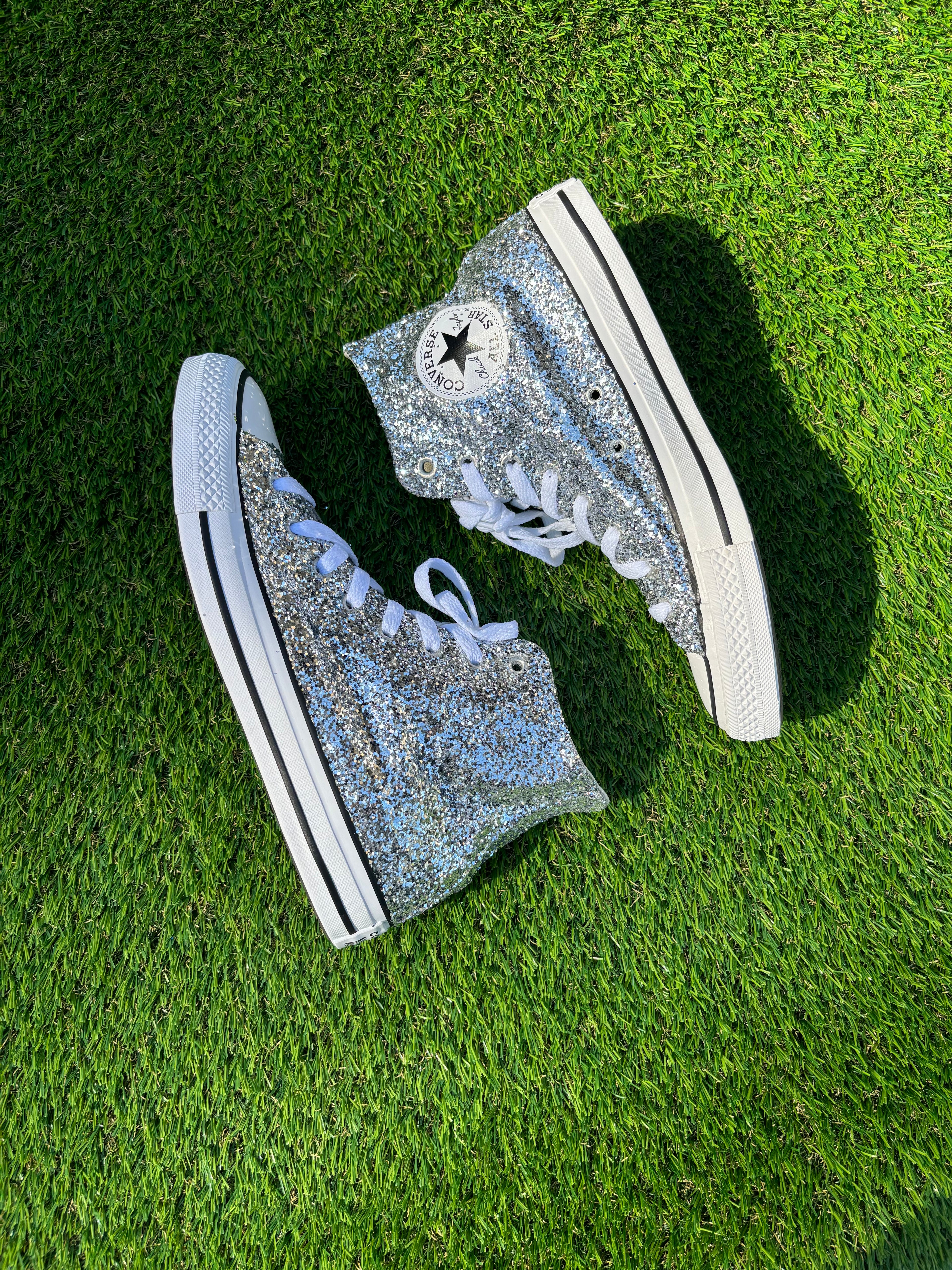 Custom Glitter Converse for Women. Silver Sparkle Sneakers Men’s & Women’s Sizes Available