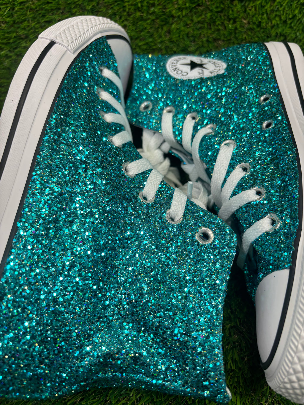Custom Glitter Converse for Women teal blue Sparkle Sneakers Men’s & Women’s Sizes Available