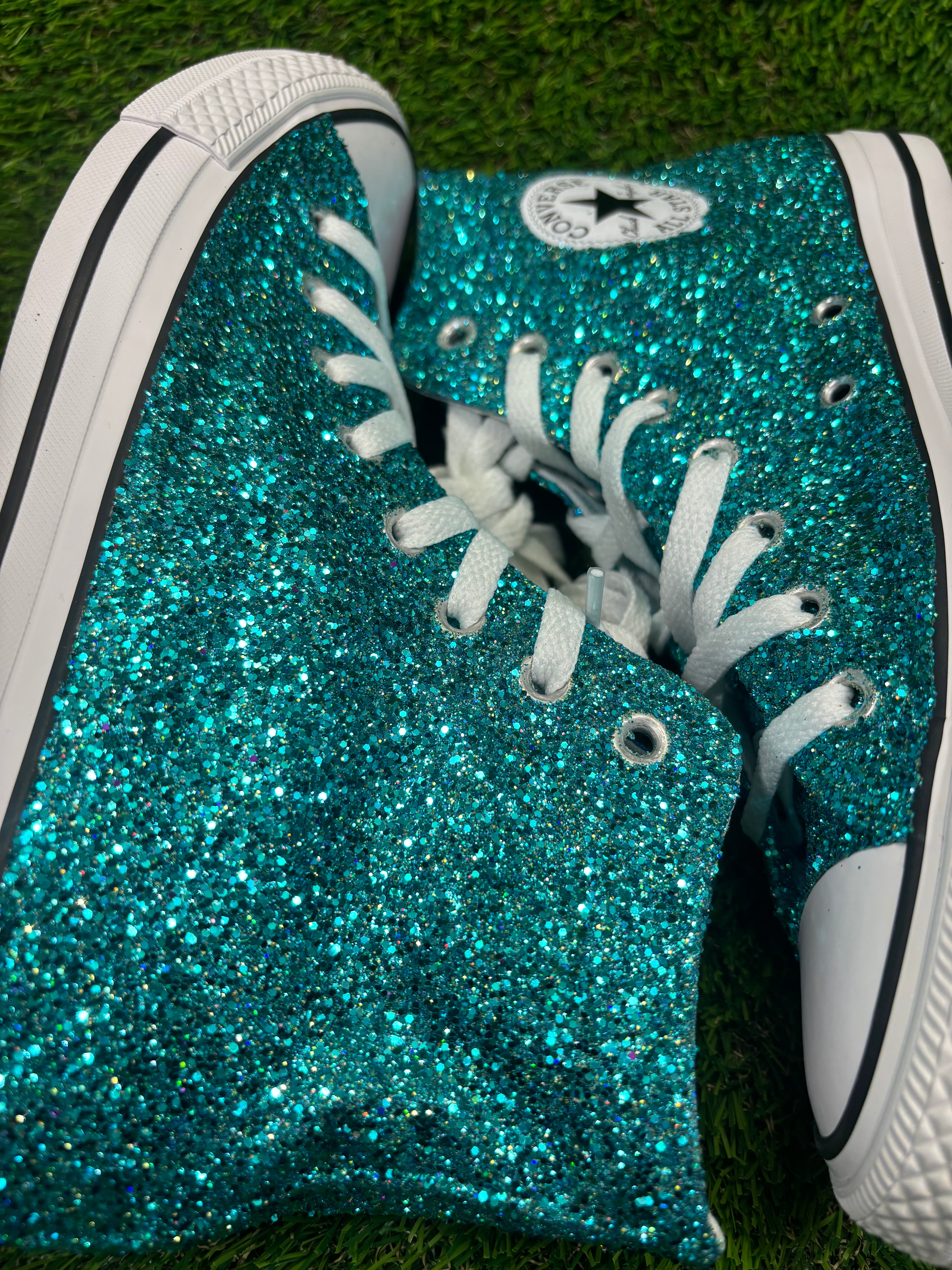 Custom Glitter Converse for Women teal blue Sparkle Sneakers Men’s & Women’s Sizes Available