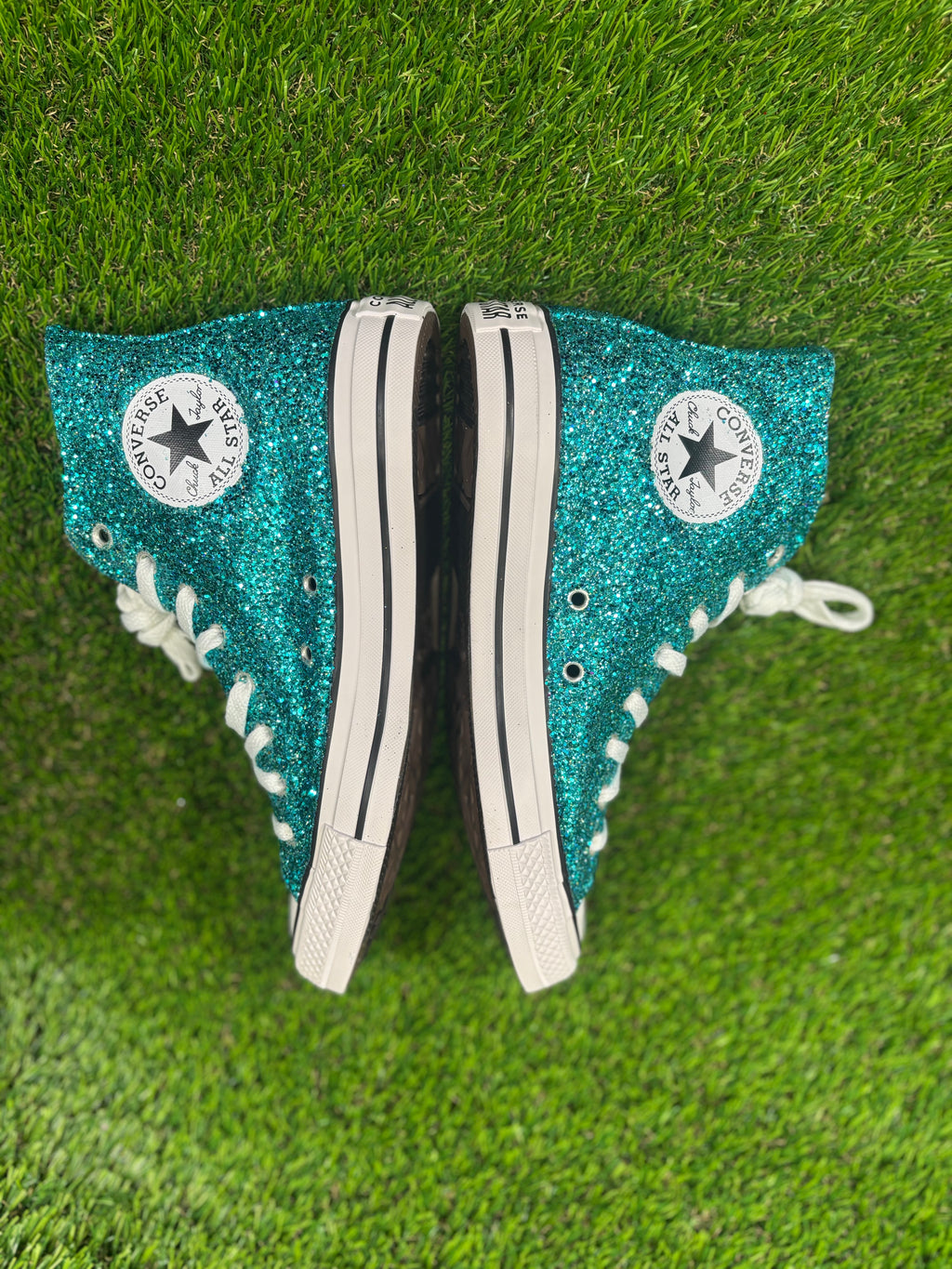 Custom Glitter Converse for Women teal blue Sparkle Sneakers Men’s & Women’s Sizes Available