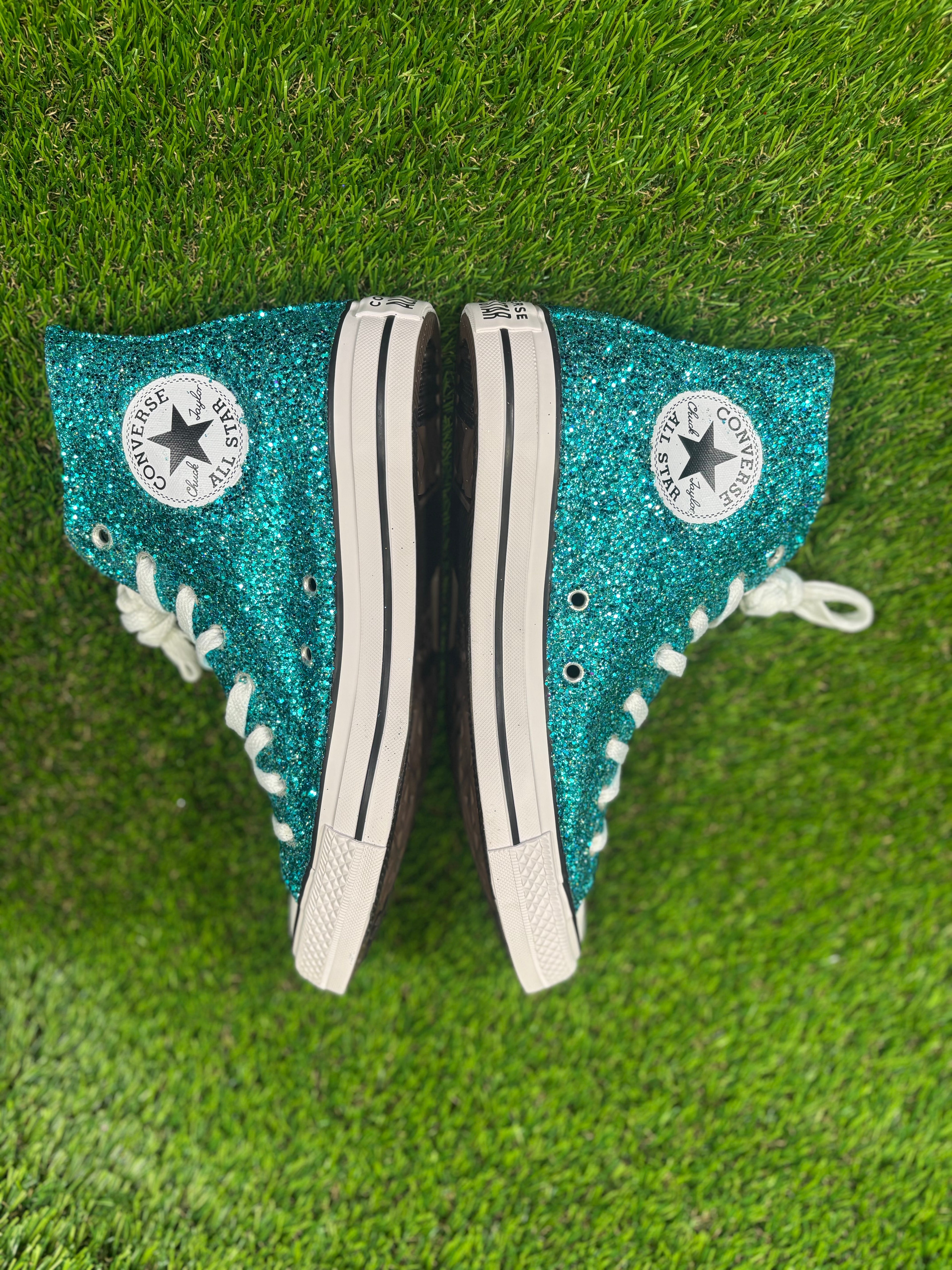 Custom Glitter Converse for Women teal blue Sparkle Sneakers Men’s & Women’s Sizes Available