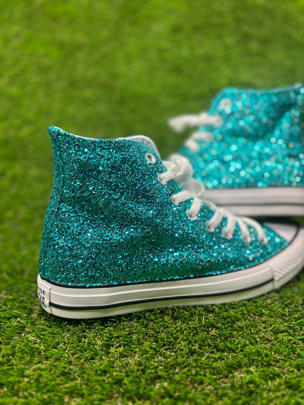 Custom Glitter Converse for Women teal blue Sparkle Sneakers Men’s & Women’s Sizes Available