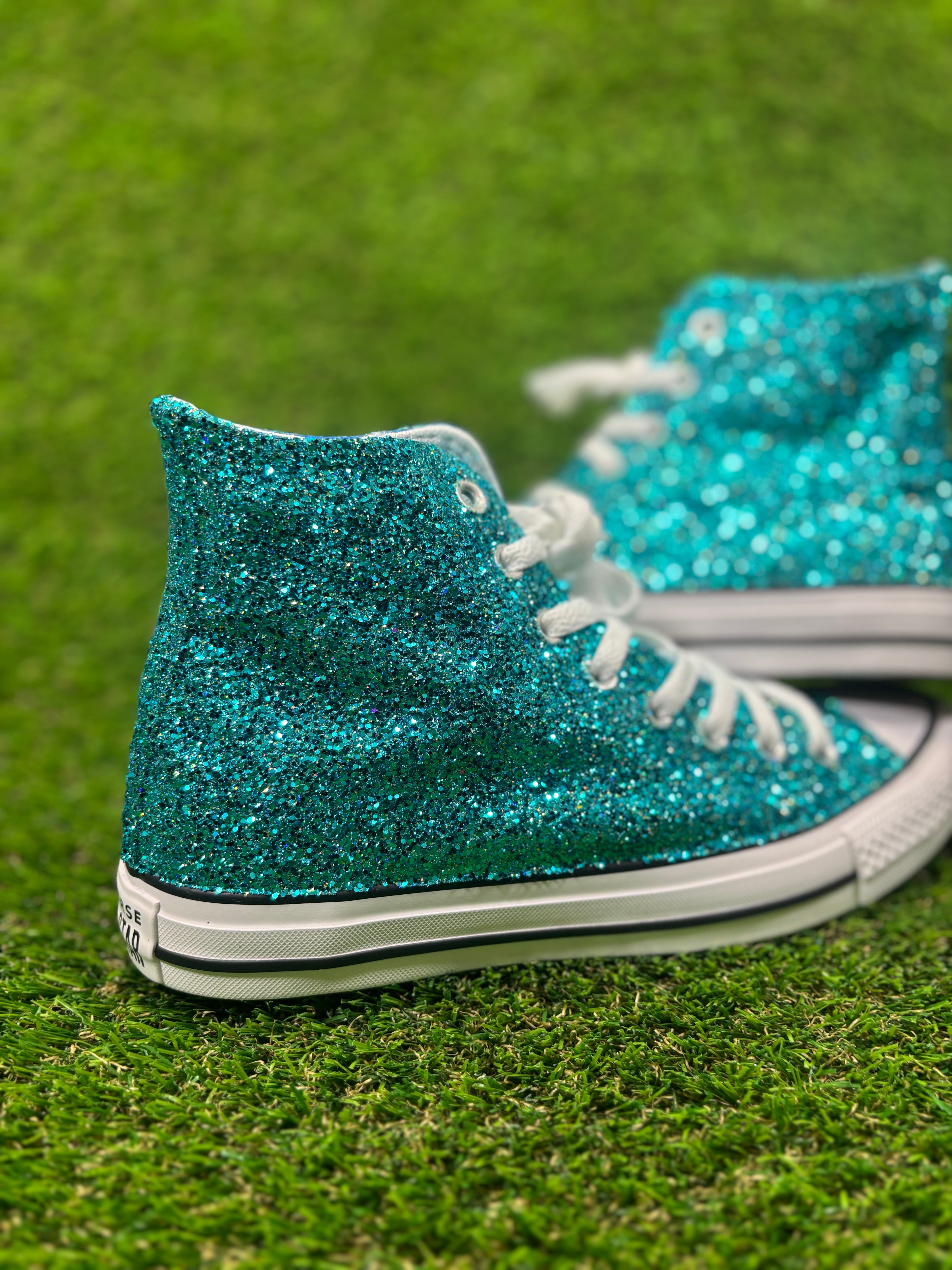 Custom Glitter Converse for Women teal blue Sparkle Sneakers Men’s & Women’s Sizes Available