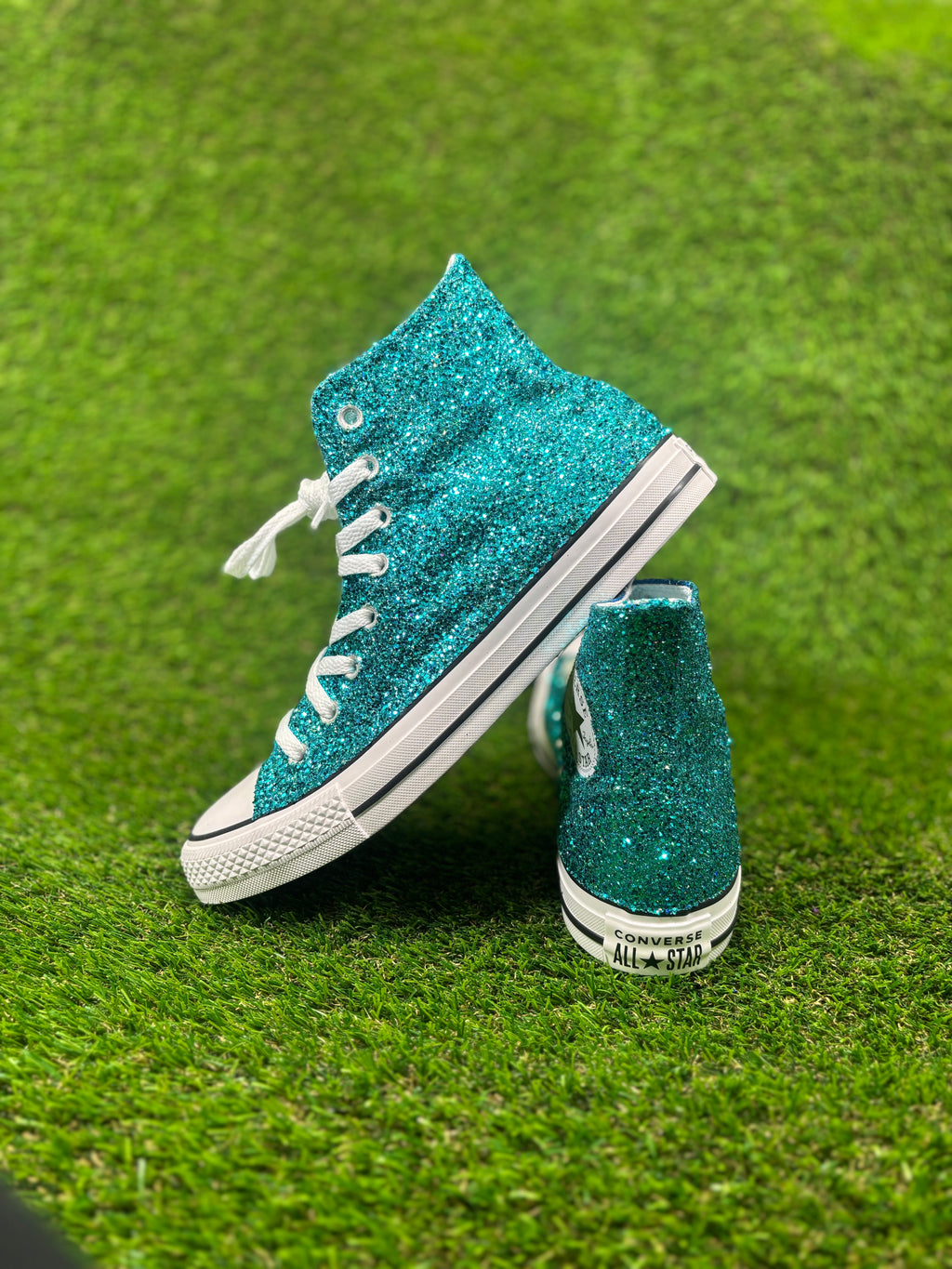 Custom Glitter Converse for Women teal blue Sparkle Sneakers Men’s & Women’s Sizes Available