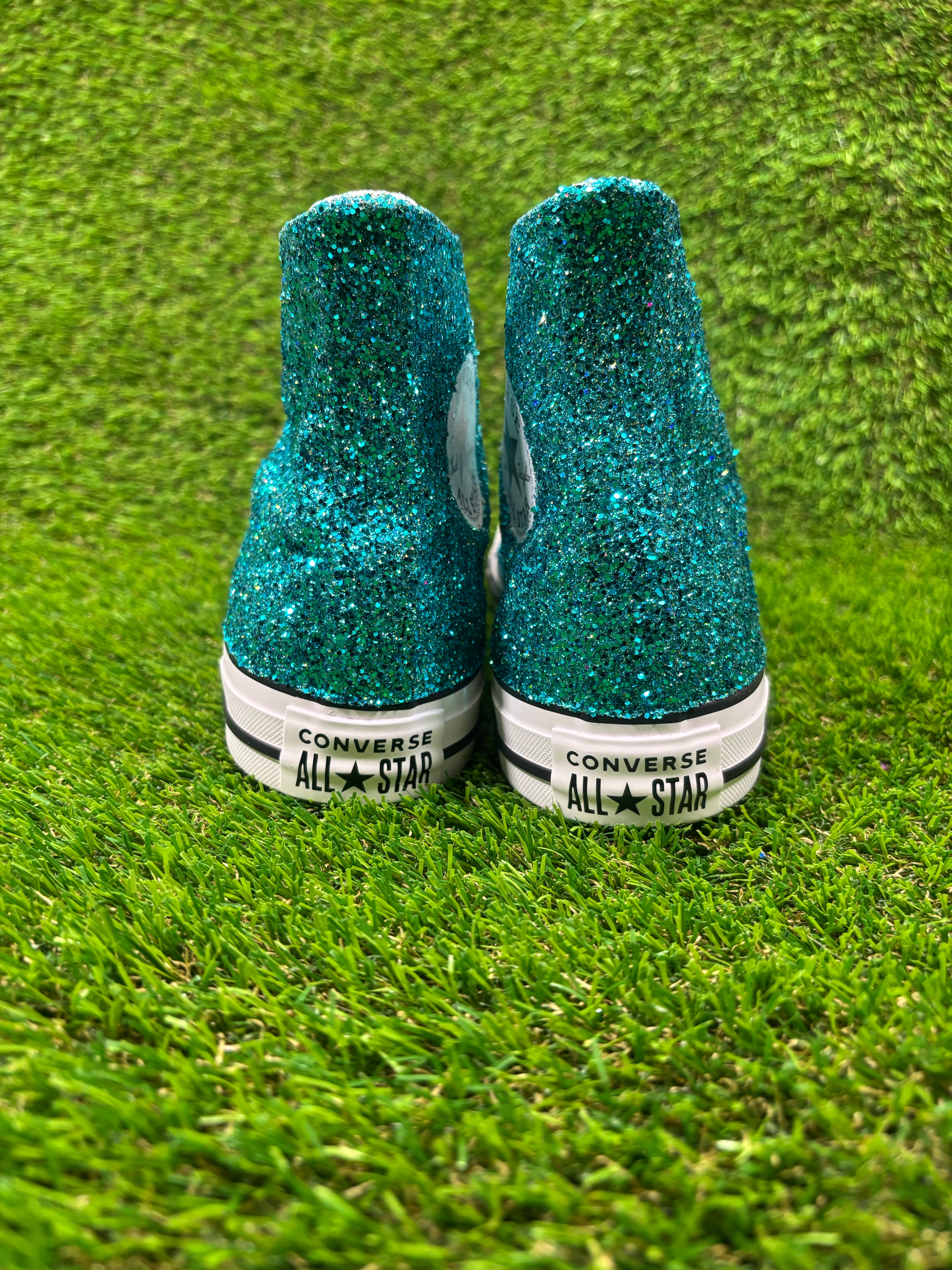 Custom Glitter Converse for Women teal blue Sparkle Sneakers Men’s & Women’s Sizes Available
