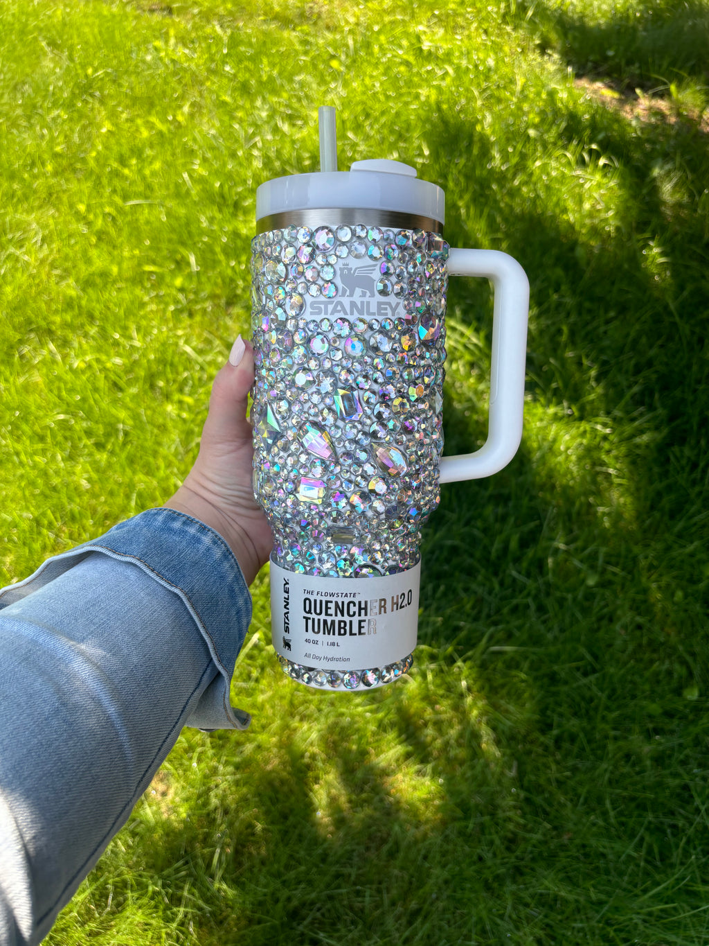 Rhinestone Stanley quencher, clear crystal tumbler. 40oz