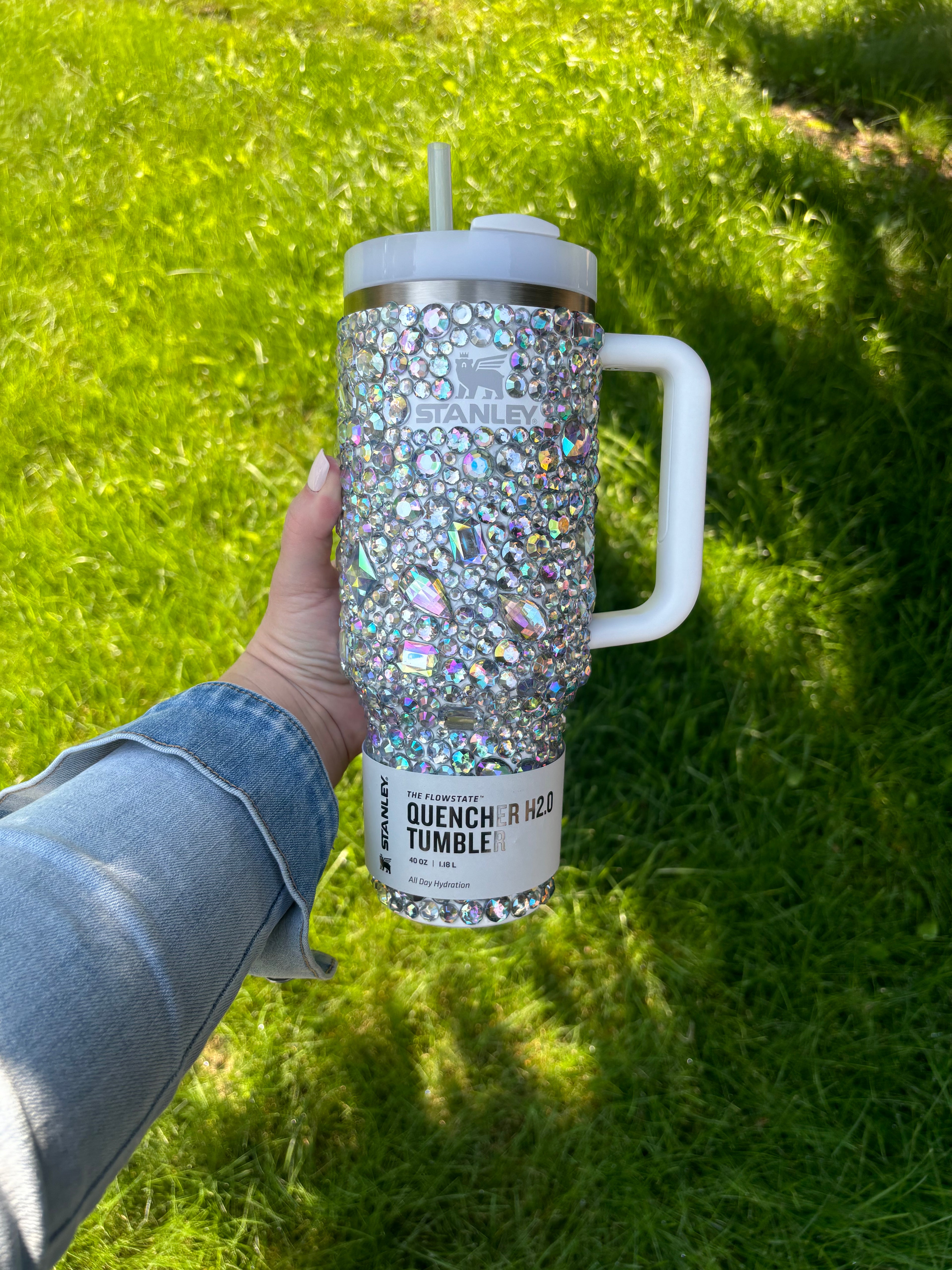Rhinestone Stanley quencher, clear crystal tumbler. 40oz