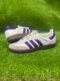 Purple glitter Adidas samba OG sneakers. Sparkly bling sneakers royal purple.