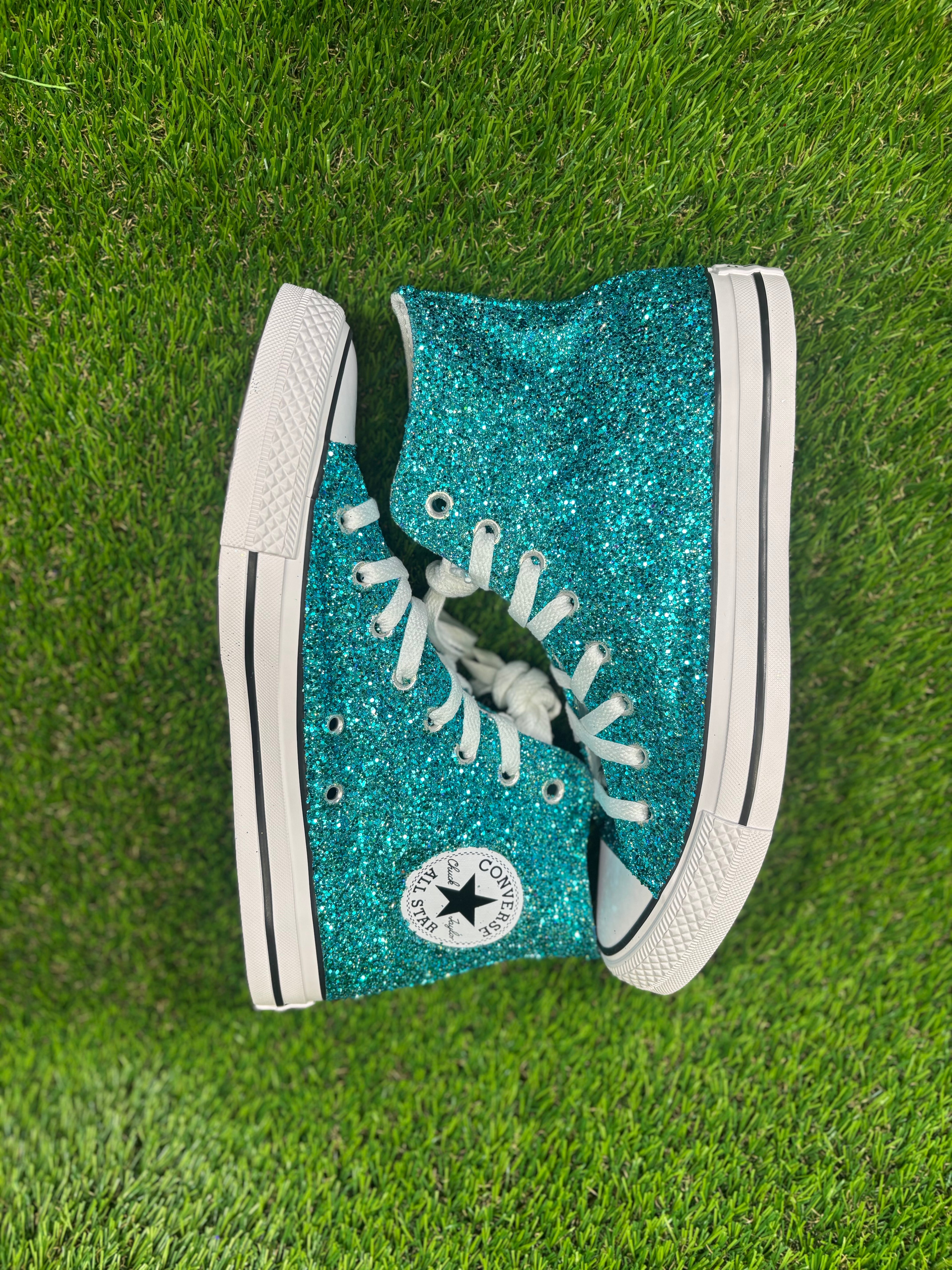 Custom Glitter Converse for Women teal blue Sparkle Sneakers Men’s & Women’s Sizes Available