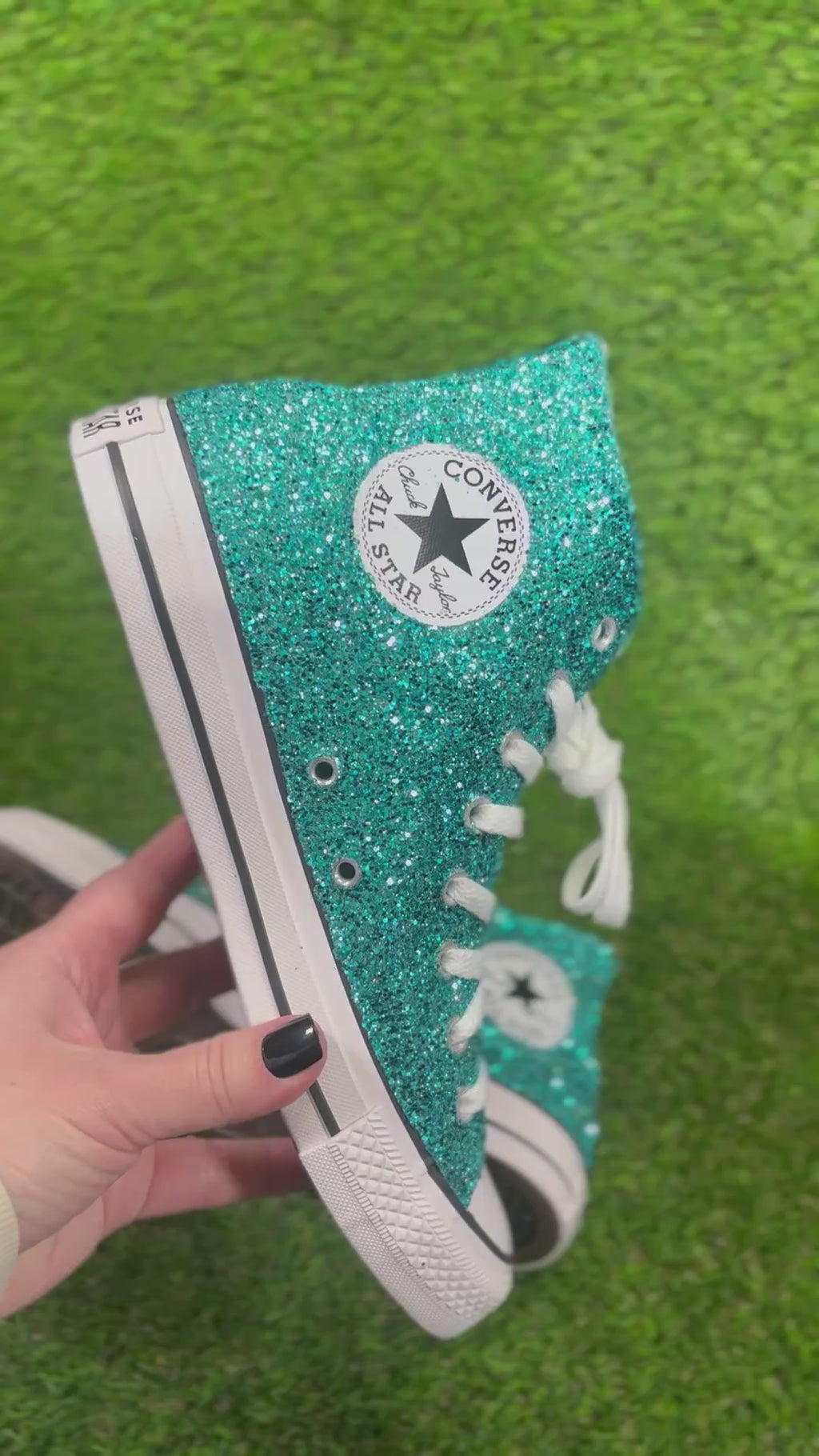 Custom Glitter Converse for Women teal blue Sparkle Sneakers Men’s & Women’s Sizes Available