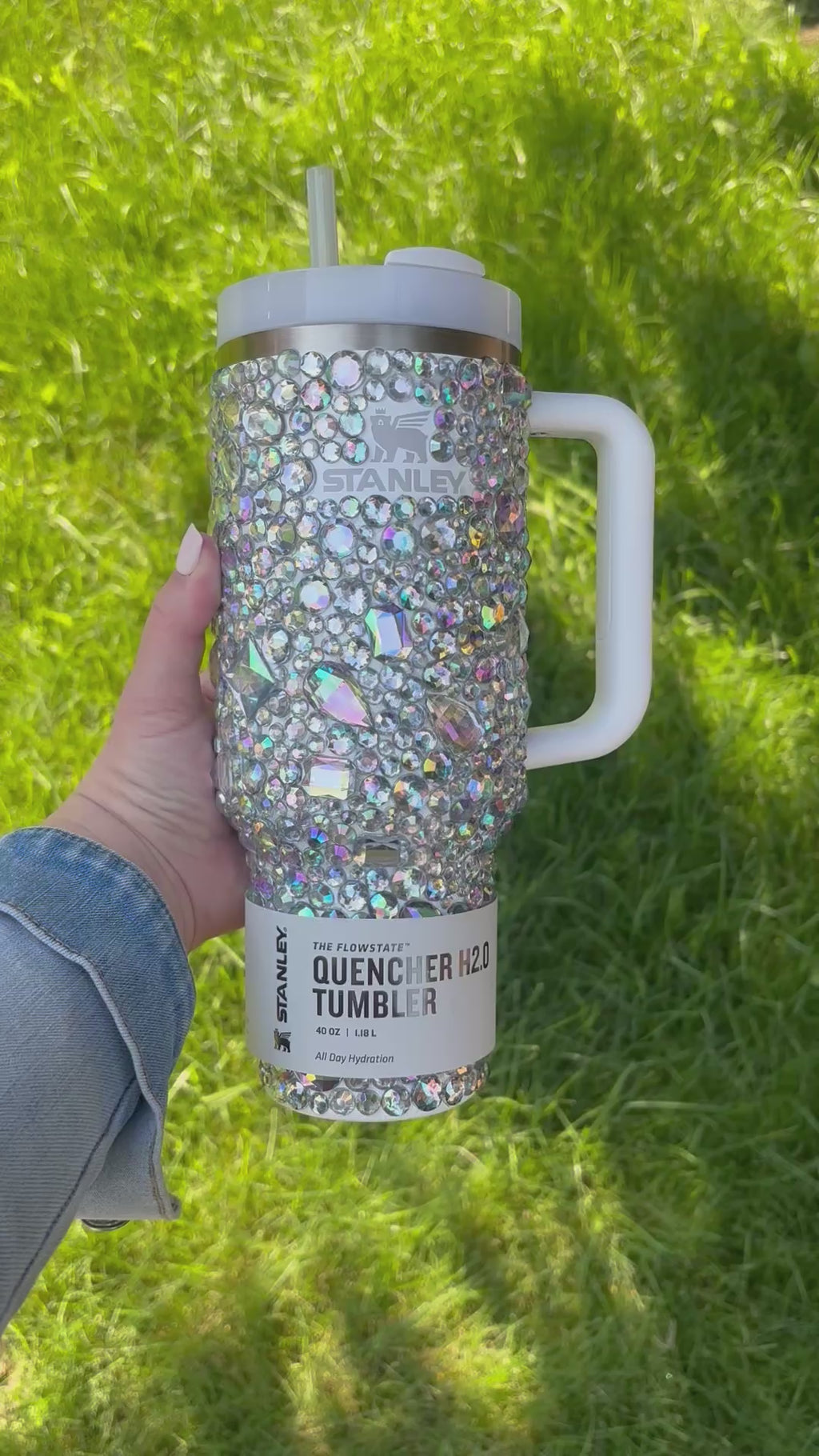 Rhinestone Stanley quencher, clear crystal tumbler. 40oz